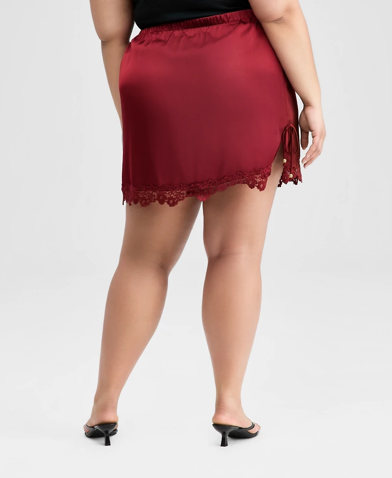 And Now This Trendy Plus Satin Lace-Trim Mini Skirt, Macy's Exclusive