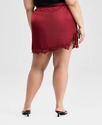 And Now This Trendy Plus Satin Lace-Trim Mini Skirt, Macy's Exclusive