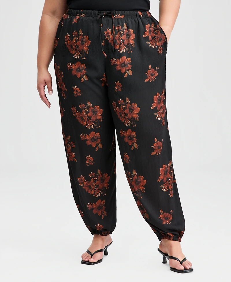 And Now This Trendy Plus Floral Balloon-Leg Drawstring Pants, Macy's Exclusive