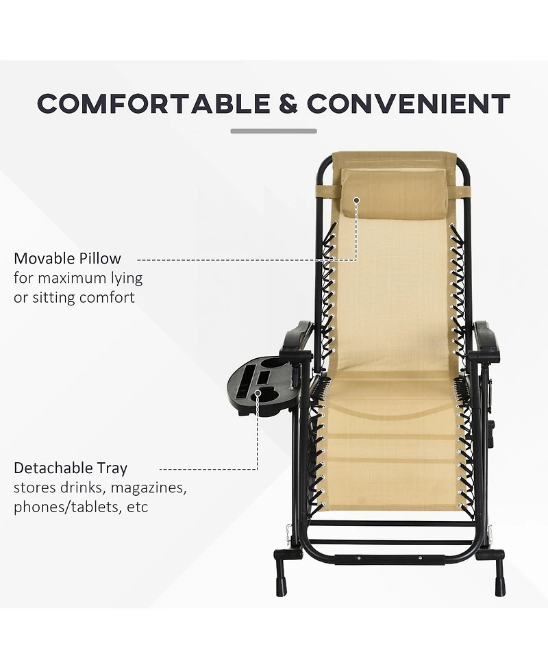 Outsunny Zero Gravity Reclining Rocking Chair, Lounge Rocker, Folding, Pillow, Side Tray, Cup and Phone Holder
