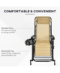 Outsunny Zero Gravity Reclining Rocking Chair, Lounge Rocker, Folding, Pillow, Side Tray, Cup and Phone Holder