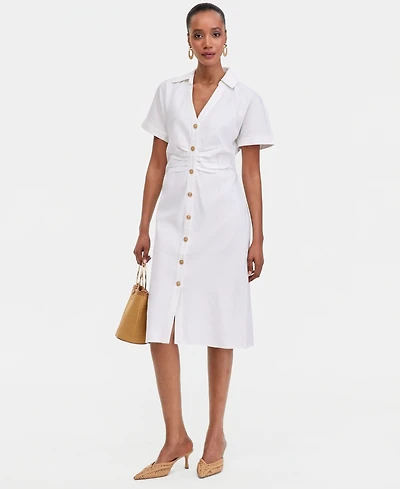 I.n.c. International Concepts Women's Ruched-Waist Button-Front Midi Dress, Macy's Exclusive