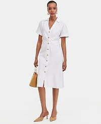 I.n.c. International Concepts Women's Ruched-Waist Button-Front Midi Dress, Macy's Exclusive