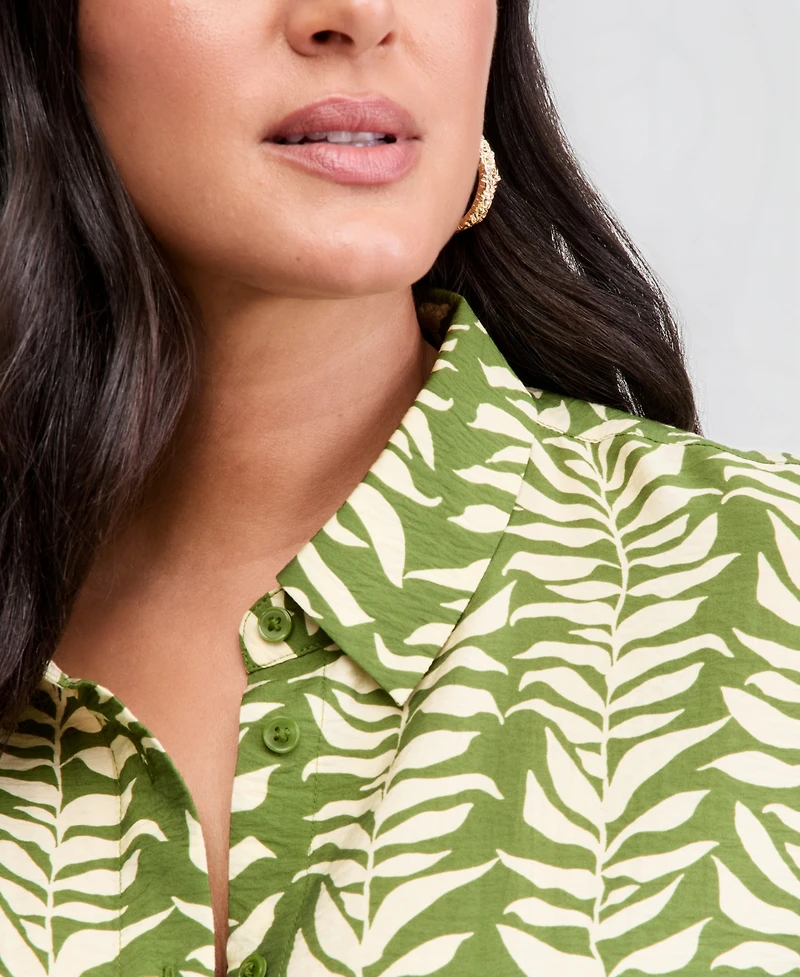 I.n.c. International Concepts Plus Printed 3/4-Sleeve Button-Front Shirt, Macy's Exclusive