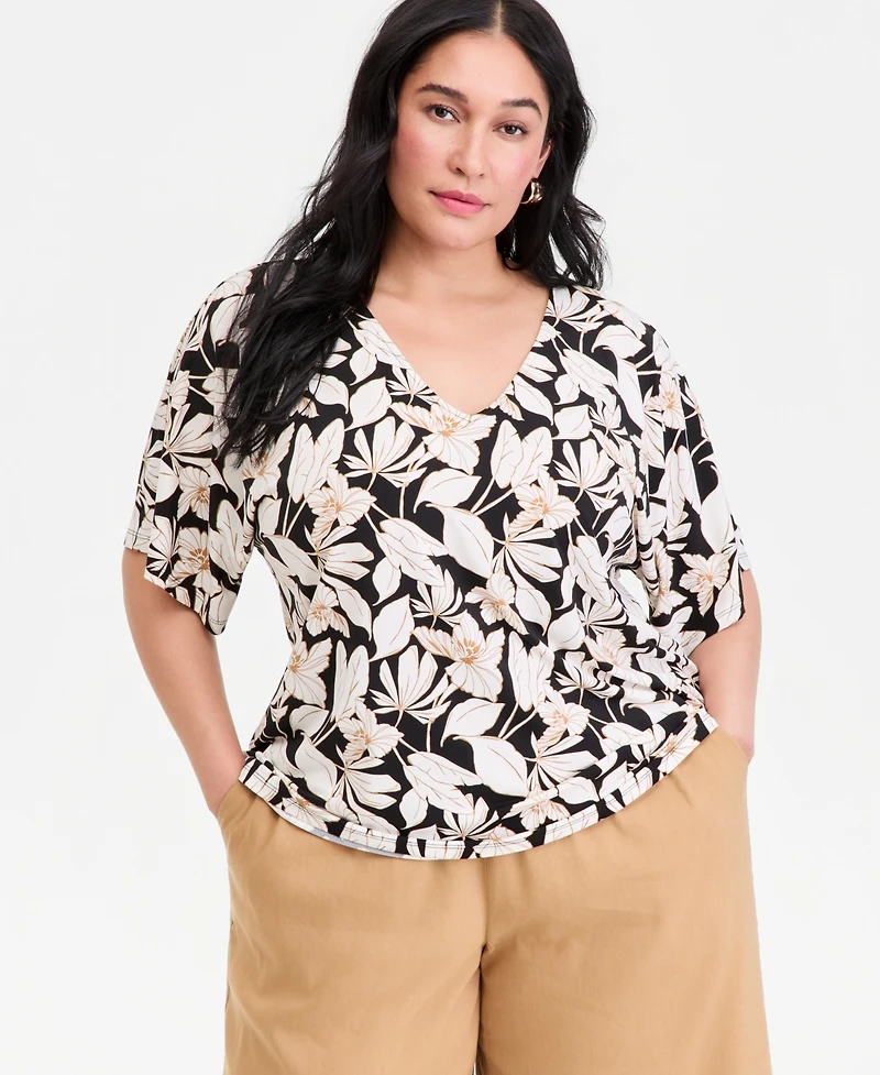 I.n.c. International Concepts Plus Printed Flutter-Sleeve Top, Macy's Exclusive