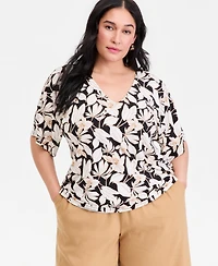 I.n.c. International Concepts Plus Printed Flutter-Sleeve Top, Macy's Exclusive