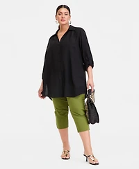 I.n.c. International Concepts Plus Roll-Tab-Sleeve Button-Front Tunic, Macy's Exclusive