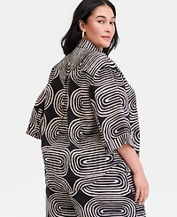 I.n.c. International Concepts Plus Printed 3/4-Sleeve Button-Front Shirt