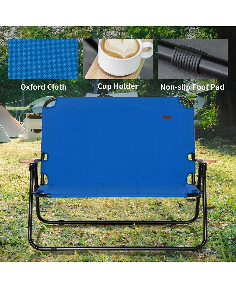 Outsunny 2 Person Camping Couch, Double Folding Chair w/ Cupholders