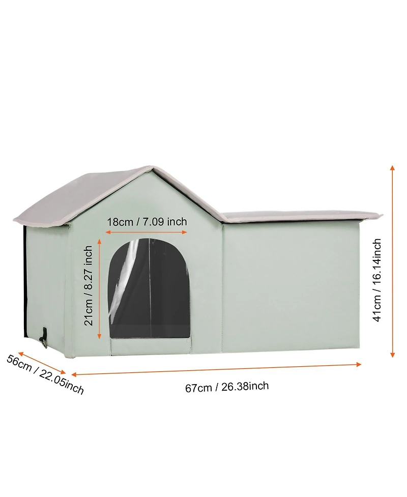 Zeus and Ruta Foldable Heated Cat House with Warmer Pad Large Kitty Shelter Green