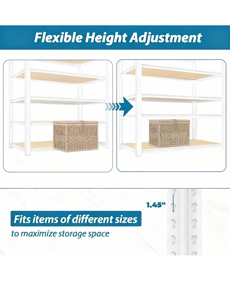 Yigii Adjustable 5-Tier Metal Connector Shelving - Heavy Duty, Boltless, for Kitchen, Pantry, Garage