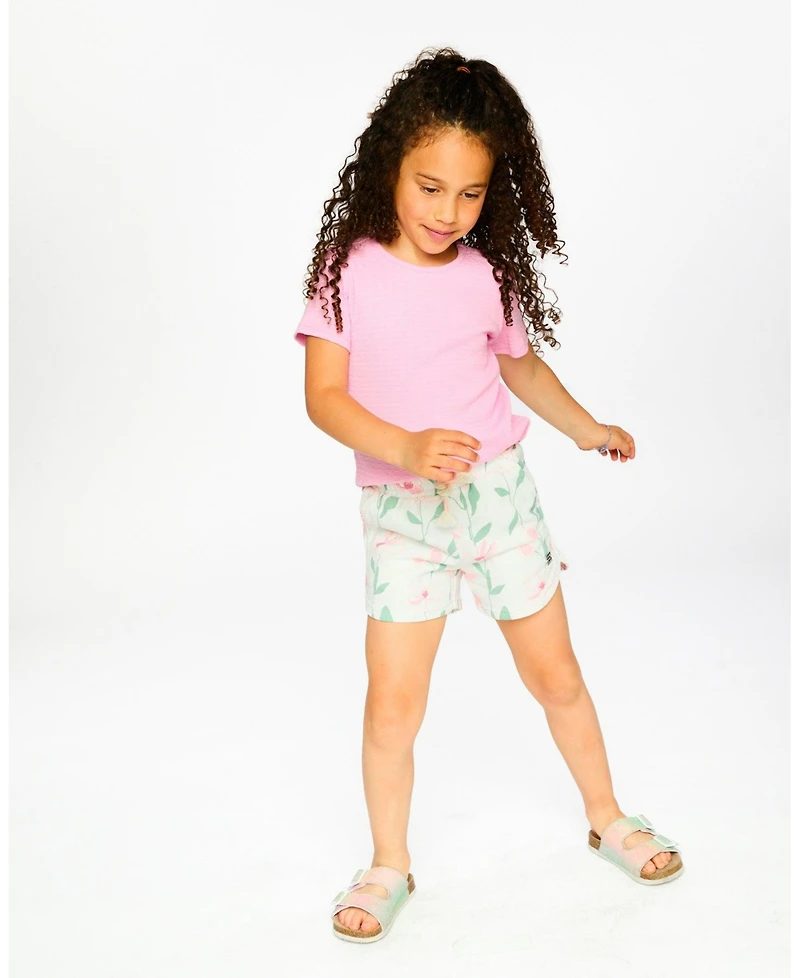 Deux par Deux Little Girls French Terry Shorts Off White Printed Flowers