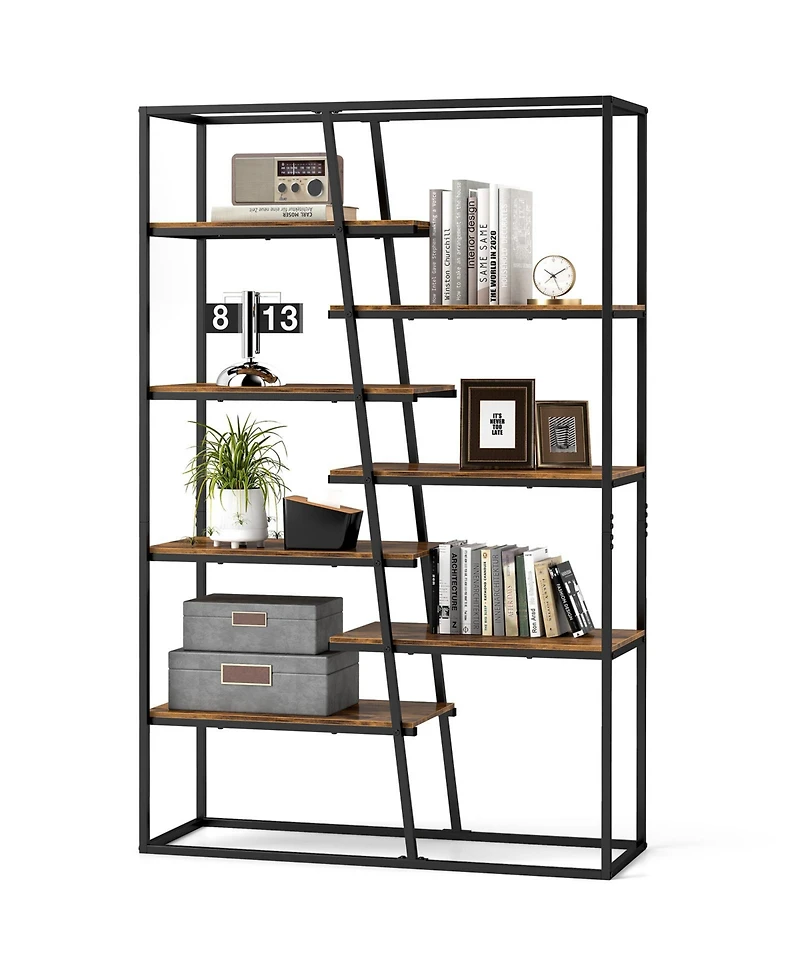 Slickblue Industrial 6 Tier Ladder Bookshelf 72 Inch Wall Storage Shelf