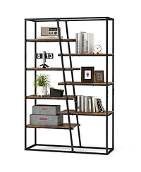 Slickblue Industrial 6 Tier Ladder Bookshelf 72 Inch Wall Storage Shelf