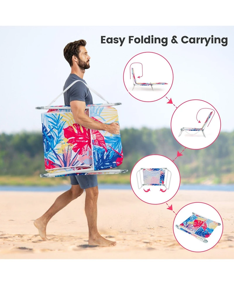 Sugift Two Piece Lay Flat Beach Recliner Chairs with Carry Strap