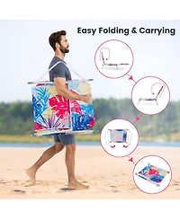 Sugift Two Piece Lay Flat Beach Recliner Chairs with Carry Strap