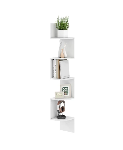 Sugift 5-Tier Corner Shelf Floating Bookshelf Wall Mounted Storage Organizer