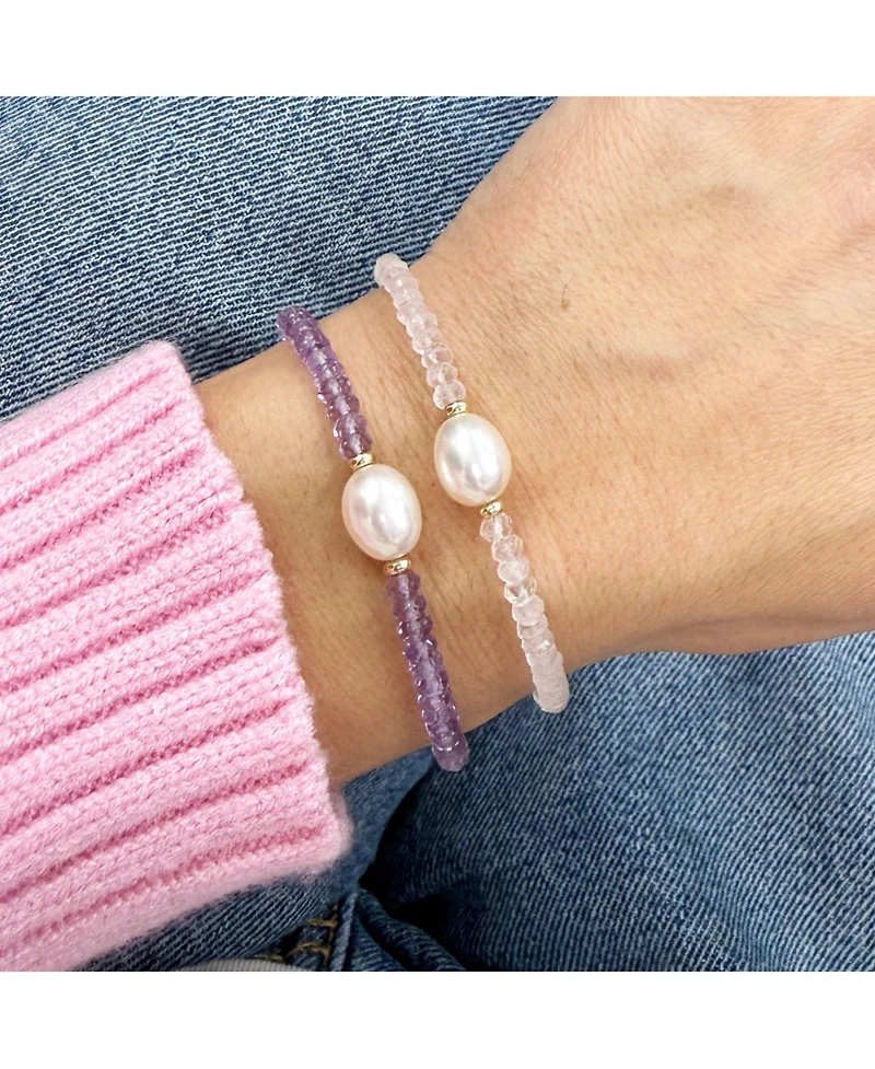 The Lovery Rose Quartz Bead Pearl Bracelet 14K Gold