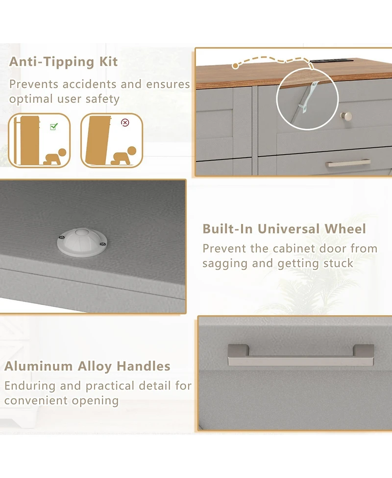 Sugift Tilt Out Trash Can Cabinet with Power Outlets and Shelf