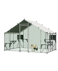 Zeus and Ruta 3 x 2/6 m Outdoor Metal Cat Cage With Diy Solid Wood Platform Double Safety Lock and Waterproof Tarp