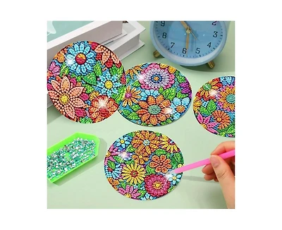 JDiction Diy Floral Diamond Painting Coasters Kit (16 Pcs) with Holder and Non-Slip Pads, Ideal for Home Decor and Gifting on Mother's Day and Easter