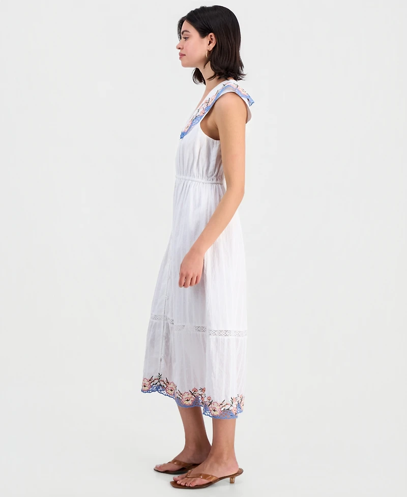 And Now This Petite Cotton Embroidered Collar Maxi Dress, Macy's Exclusive