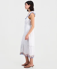 And Now This Petite Cotton Embroidered Collar Maxi Dress, Macy's Exclusive