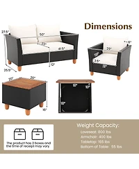 4 Pcs Wicker Patio Furniture Set with Removable Cushions Storage Coffee Table