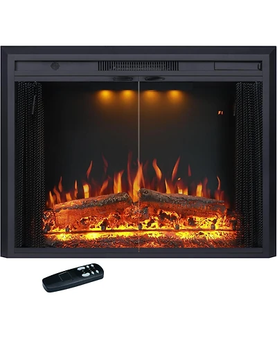33" Recessed-in Realistic Flame Electric Fireplace with Adjustable Heat, Timer