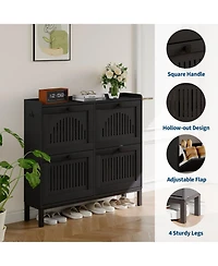 Homfan Shoe Storage Cabinet with 4 Flip Drawer, Shoes Organizer Hollow Out Panel and Square Handles, Anti-Tipping Rack