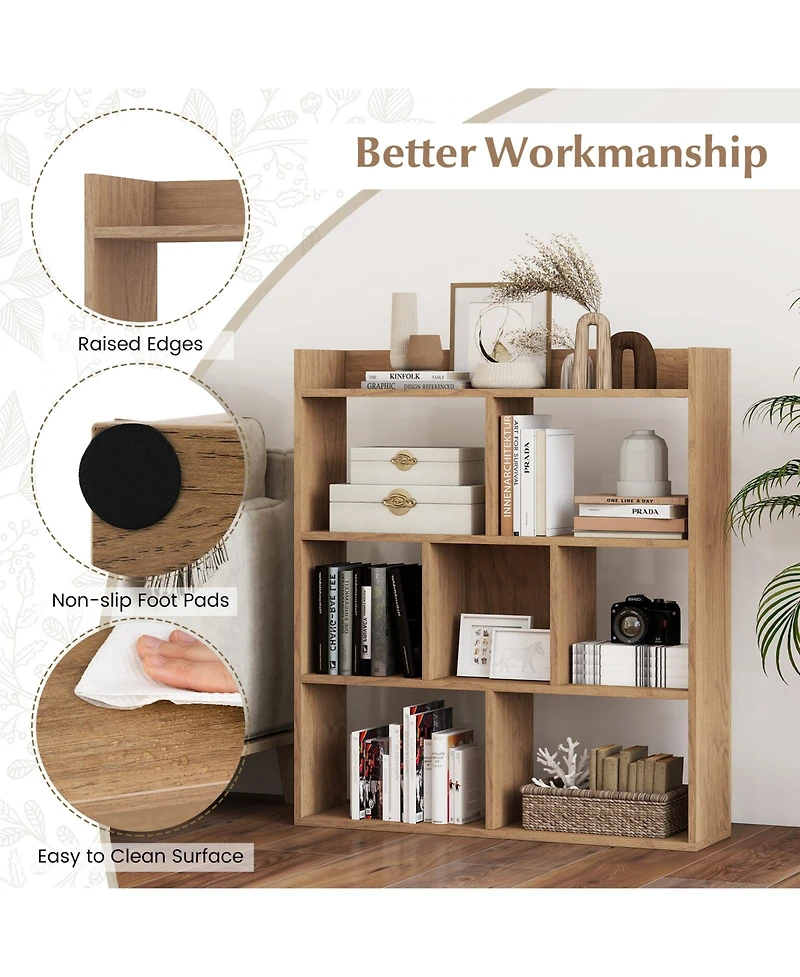 Slickblue 7 Cube Open Back Bookshelf with Anti Tip Safety Wall Anchor