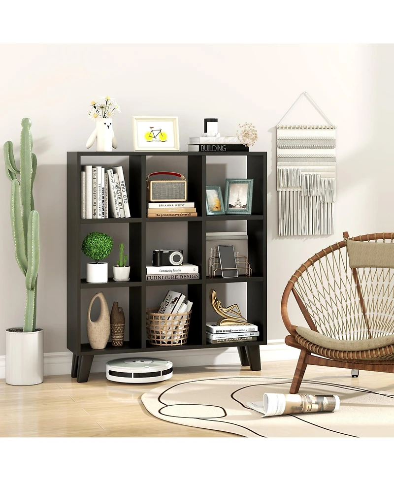 Slickblue 9-Cube Storage Bookcase with Removable Shelves and Lifted Base