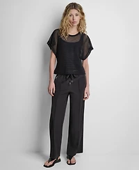 Dkny Women's Grove Crochet Mesh Dolman-Sleeve Top