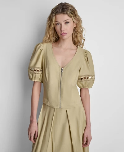 Dkny Women's Puff-Sleeve Zip-Up Blouse
