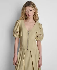 Dkny Women's Puff-Sleeve Zip-Up Blouse