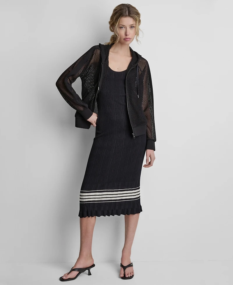 Dkny Women's Grove Crochet Mesh Zip-Up Hooded Jacket