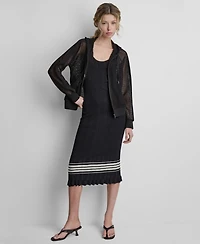 Dkny Women's Grove Crochet Mesh Zip-Up Hooded Jacket