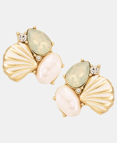 lonna & lilly Stone Cluster Shell Stud Earrings