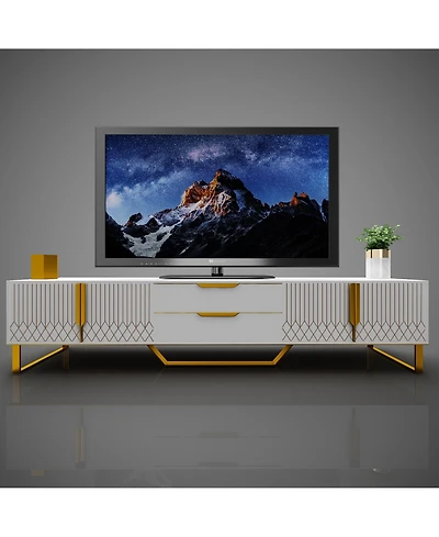 Boyel Living Modern Tv Stand with Carved Design and Metal Legs, Large Storage Cabinets for Living Room or Bedroom, for 75 Inches Tv