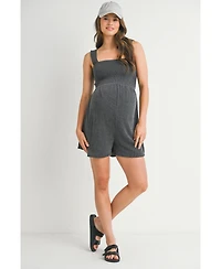 Hello Miz Maternity Ribbed Knit Square Neck Smocked Sleeveless Romper
