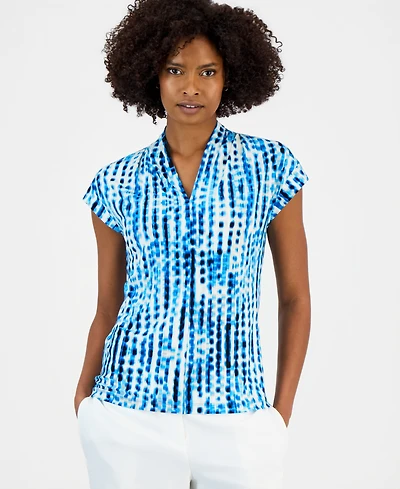 Kasper Women's Cap Sleeve V-Neck Printed Jersey Top