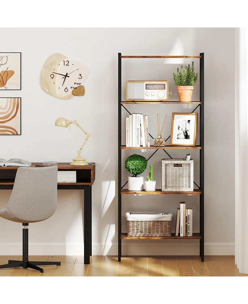 Sugift Five Tier Bookshelf with Open Shelves and Metal Frame