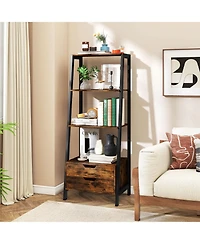 Sugift Freestanding Ladder Shelf with Drawers and Storage Shelves