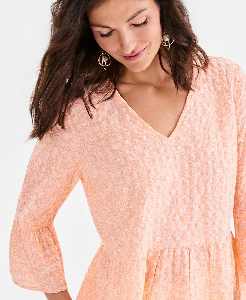Style & Co Women's Printed V-Neck Seersucker Peplum Top, Macy's Exclusive