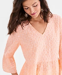 Style & Co Women's Printed V-Neck Seersucker Peplum Top, Macy's Exclusive