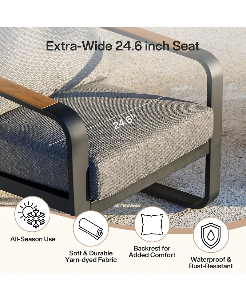 Tribesigns Outdoor Single Patio Sofa with Removable Cushions, Metal Frame Patio Sofa Chair with Thick Cushions for Patio, Balcony, Garden