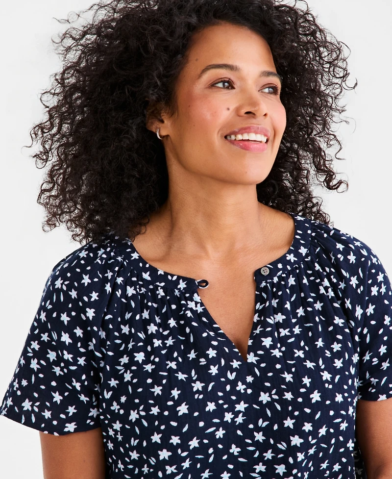 Style & Co Women's Printed Gauze Flutter-Sleeve Top, Macy's Exclusive