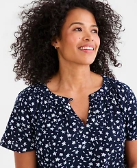 Style & Co Women's Printed Gauze Flutter-Sleeve Top, Macy's Exclusive