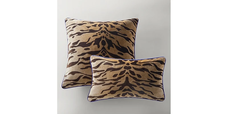 Bronze Tiger Pillow 22" - Blue Piping