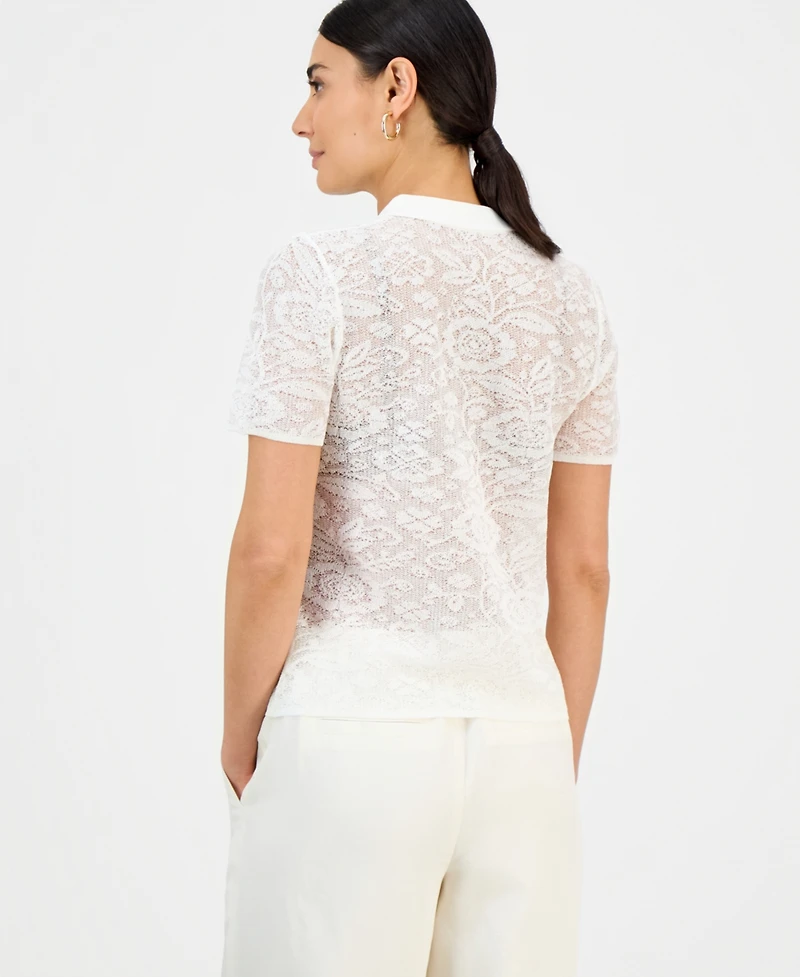 I.n.c. International Concepts Petite Collared Jacquard Top, Macy's Exclusive